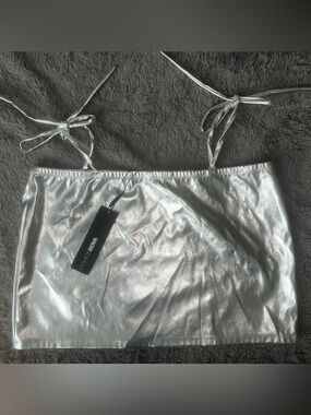 Fashion Nova Silver Metallic Tie-Strap mini skirt